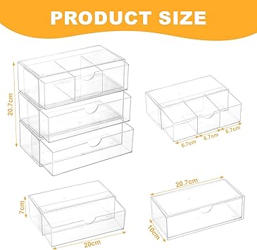 Hejo 3 Pcs Cosmetics Organiser with Drawer Transparent Acrylic Makeup Organisers Storage Stackable Skincare Organiser Simplicit Dressing Table Organisers for Bedroom Bathroom Vanity - Image 2