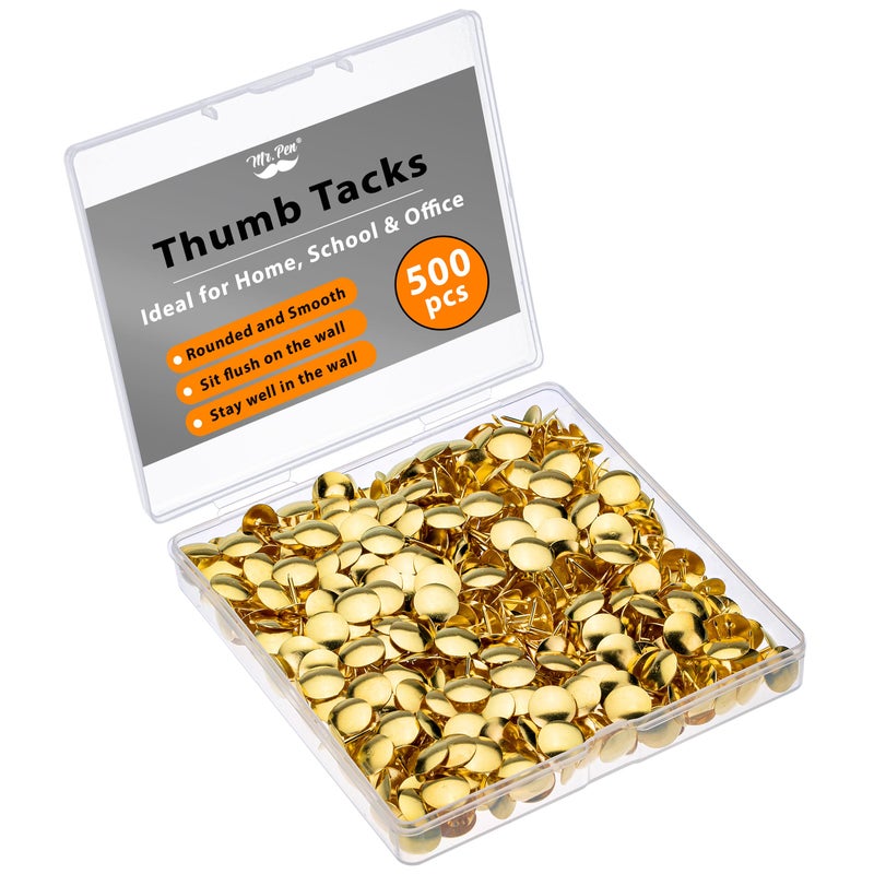 Mr. Pen Gold Flat Thumb Tacks, 500 Pack, Metal Push Pins for Bulletin Board - Image 1