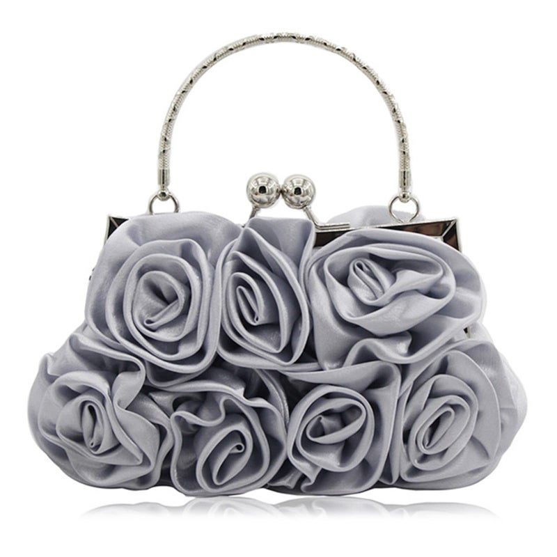 JAMBHALA Women Evening Clutch Bag Dressy Floral Satin Small Purses with Detachable Strap for Party, Prom, Formal,Silver - Image 1