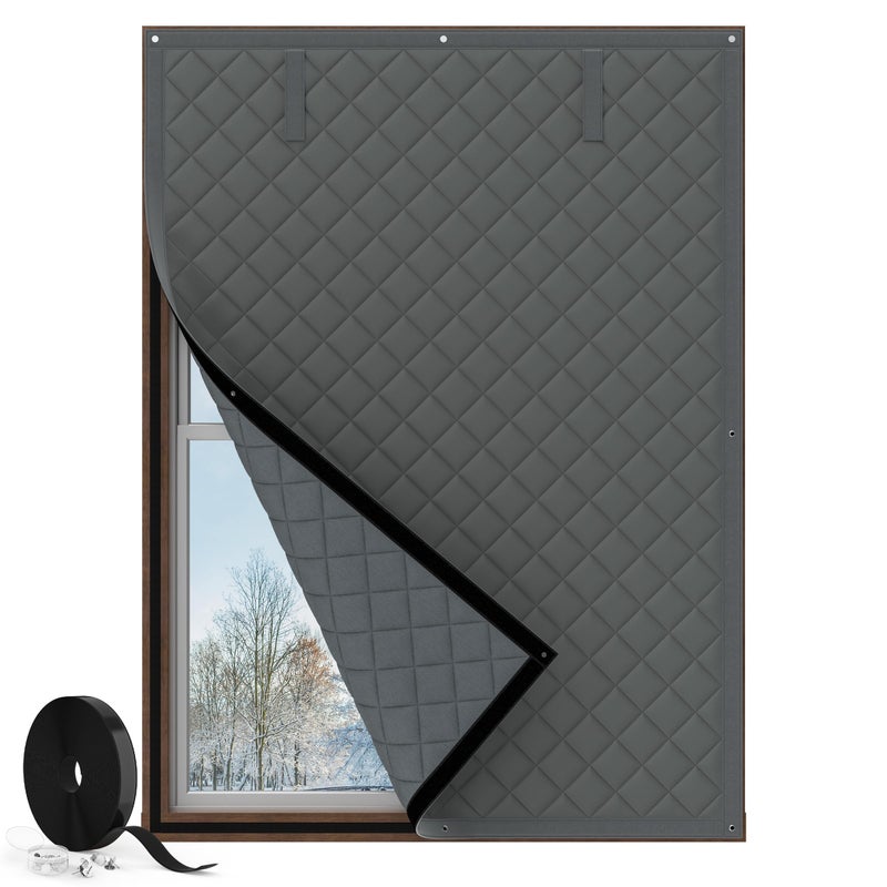 Augblinds Thermal Insulated Window Cover, Curtain Size 52 x 32 Inch, Quilted Oxford Cloth Thick Cotton Filled, Fits up to 50''Ã—30'' Windows, Ideal for Keeping Warm in Winter, Grey - Image 1