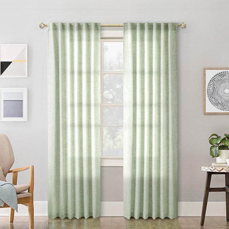 MEETBILY 90 Inch Sage Green Curtains Linen Textured Boho Drapes for Living Room 2 Panels Set Light Filtering Rod Pocket Farmhouse Long Lasting Soft Green Sheer Pleated Curtain 90 Inch Length for Dining Bedroom - Image 1
