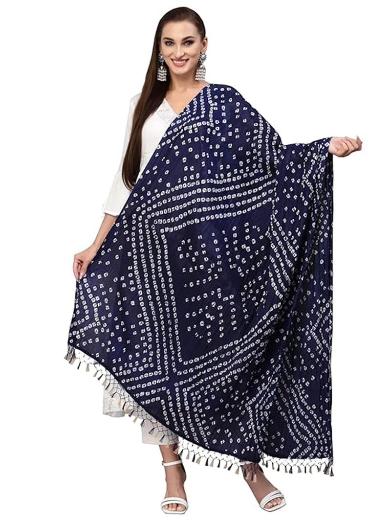 TRENDMALLS Women's Bandhani Print Silk Blend Dupatta (D02-Blue) - Image 1