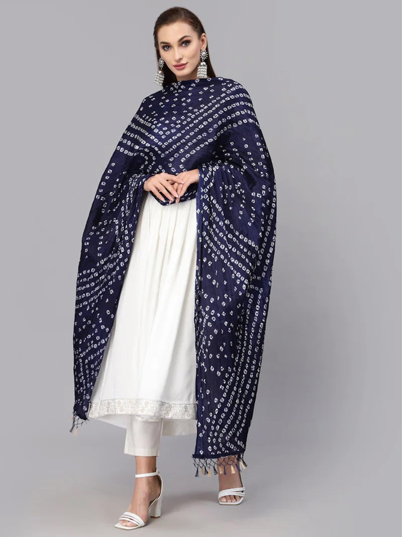 TRENDMALLS Women's Bandhani Print Silk Blend Dupatta (D02-Blue) - Image 3