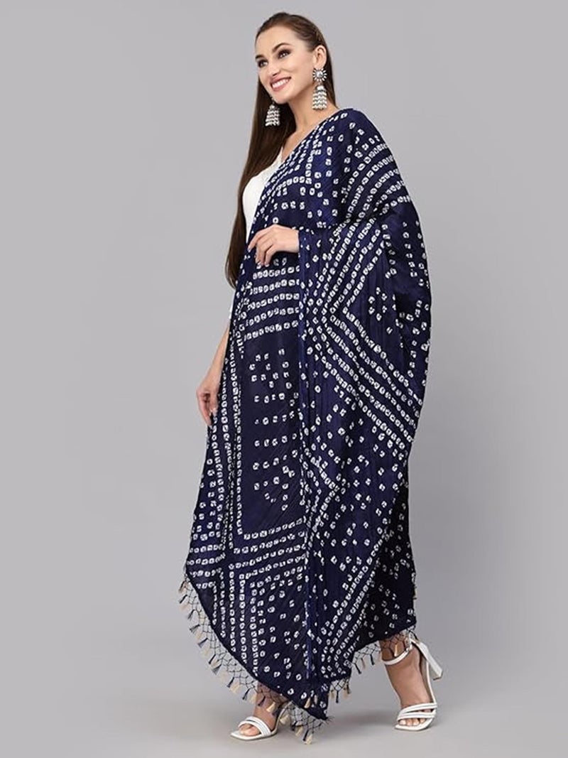 TRENDMALLS Women's Bandhani Print Silk Blend Dupatta (D02-Blue) - Image 4