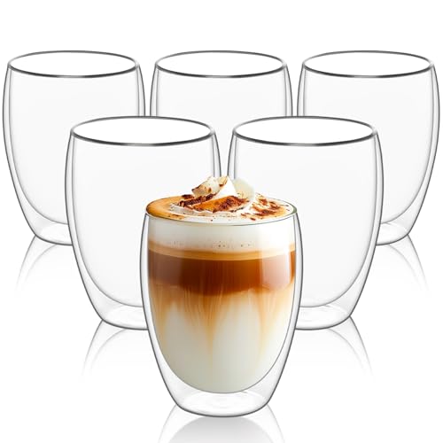 ComSaf Glass Coffee Mugs Set of 6, Double Wall Insulated Thermal Cups 12oz, Clear Glass Coffee Cup for Tea/Juice/Milk, Latte Cappucino Espresso mug Glassware Gift for Christmas Birthday - Image 1