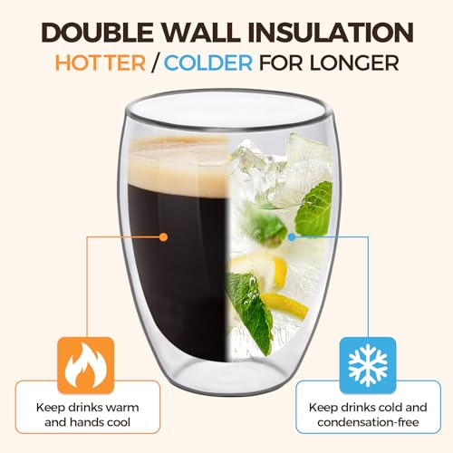 ComSaf Glass Coffee Mugs Set of 6, Double Wall Insulated Thermal Cups 12oz, Clear Glass Coffee Cup for Tea/Juice/Milk, Latte Cappucino Espresso mug Glassware Gift for Christmas Birthday - Image 3