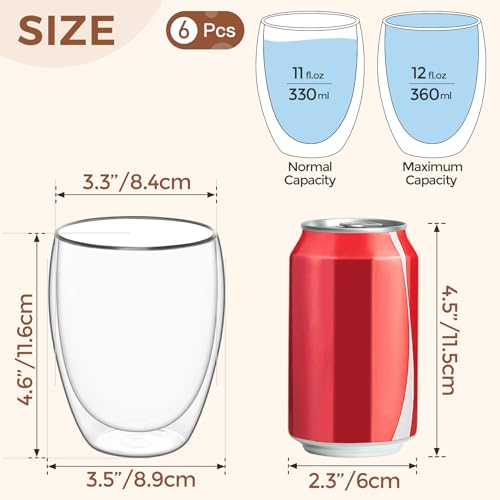ComSaf Glass Coffee Mugs Set of 6, Double Wall Insulated Thermal Cups 12oz, Clear Glass Coffee Cup for Tea/Juice/Milk, Latte Cappucino Espresso mug Glassware Gift for Christmas Birthday - Image 2