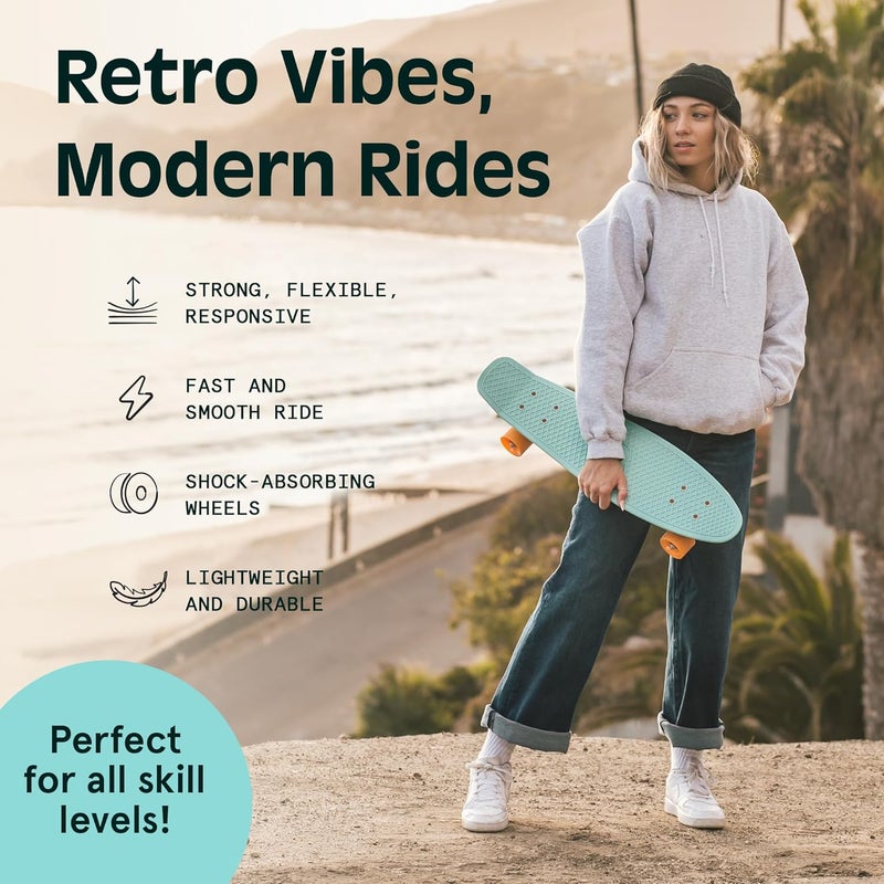 Retrospec لوح تزلج كويب ميني كروزر 22.5" كلاسيكي ريترو بلاستيكي كامل مع محامل ABEC 7 وعجلات PU لوح مدمج مع سطح ويفل مصبوب - Image 3