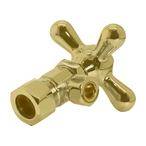 Westbrass ويستبراس D105KFHX-01 5/8" x 3/8" OD x 20" مجموعة خطوط إمداد رأسية مسطحة مع صمام إغلاق زاوية بمقبض متقاطع للمرحاض، نحاس مصقول - Image 4
