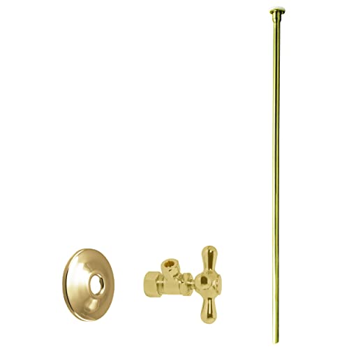 Westbrass ويستبراس D105KFHX-01 5/8" x 3/8" OD x 20" مجموعة خطوط إمداد رأسية مسطحة مع صمام إغلاق زاوية بمقبض متقاطع للمرحاض، نحاس مصقول - Image 1
