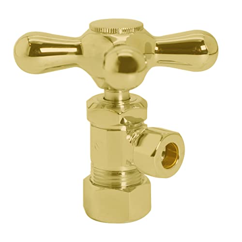 Westbrass ويستبراس D105KFHX-01 5/8" x 3/8" OD x 20" مجموعة خطوط إمداد رأسية مسطحة مع صمام إغلاق زاوية بمقبض متقاطع للمرحاض، نحاس مصقول - Image 5