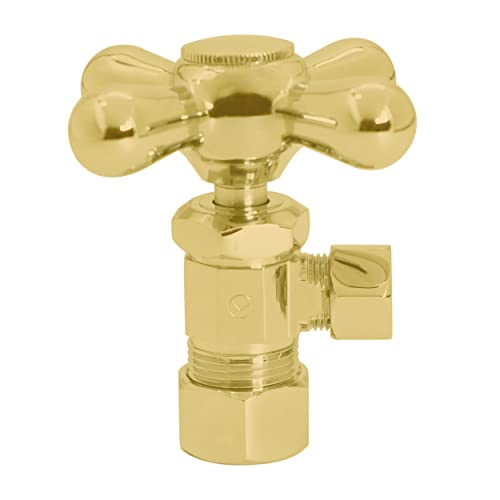 Westbrass ويستبراس D105KFHX-01 5/8" x 3/8" OD x 20" مجموعة خطوط إمداد رأسية مسطحة مع صمام إغلاق زاوية بمقبض متقاطع للمرحاض، نحاس مصقول - Image 3