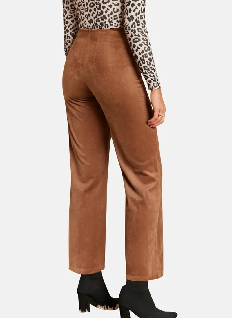 يونيكي Brown Solid High Waist Casual Trousers