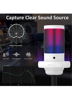FlashHawk RGB Gaming Microphone for PC/PS5 with Volume Controlling, Pop Filter, Condenser Mic with Quick Mute, Podcast Microphone for Streaming Twitch/Discord/YouTube White  - Image 4