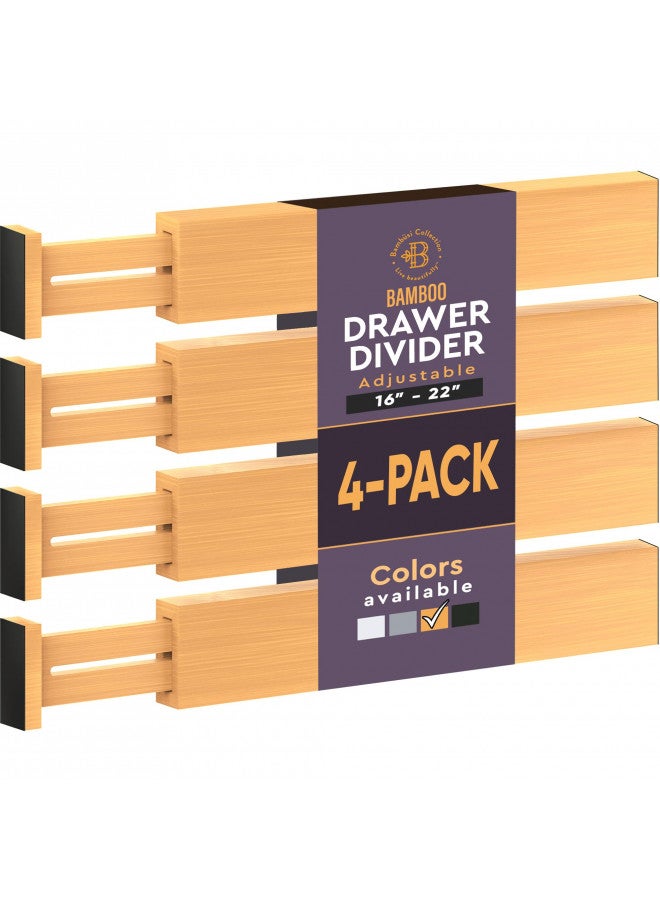 Bambusi Large Kitchen Drawer Organizer - Expandable Bamboo Drawer Dividers (17.5" - 22") - Adjustable Separators for Kitchen, Clothes, Dresser, Bedroom, Bathroom, and Desk Drawers - 4 Pack (Natural)  - Image 1