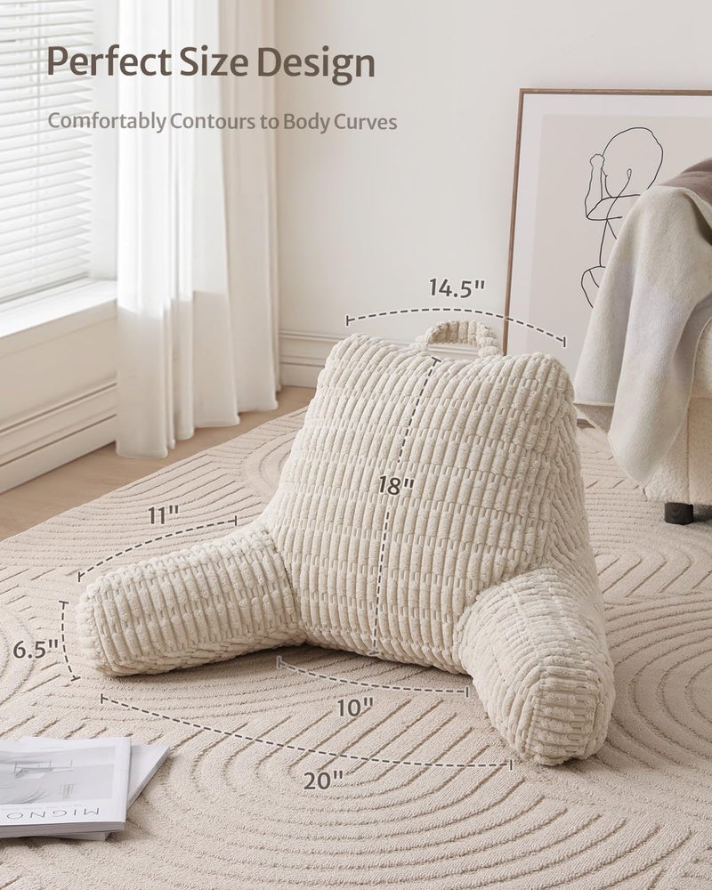 Blissful Diary Reading Pillow, Backrest Pillow with Shredded Memory Foam for Adult & Children, Designed for Bed and Couch Sitting Up, Includes Arms, Pockets and Washable Cover, Off White - Image 3