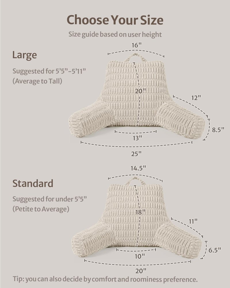 Blissful Diary Reading Pillow, Backrest Pillow with Shredded Memory Foam for Adult & Children, Designed for Bed and Couch Sitting Up, Includes Arms, Pockets and Washable Cover, Off White - Image 4
