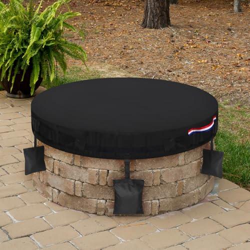 Dosminer Firepit Cover Round Outdoor Built in Stone Fire Pit Cover 56 Fire Pit Cover Round for In Ground Firepit Black Heavy Duty Waterproof 600D Oxford Firepit Covers Protector - Image 1