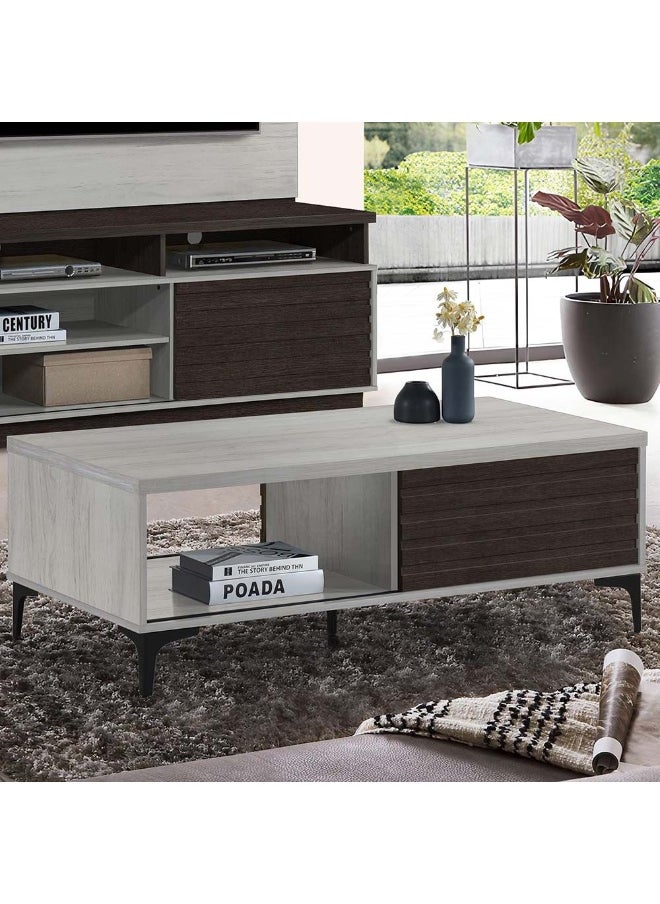 DANUBE HOME Nicosia Coffee Table With Storage Multifunctional Living Room Table Space Saving Center Table Modern Design Furniture For Home Living Room L120Xw60Xh45.5Cm-White Oak/Black 