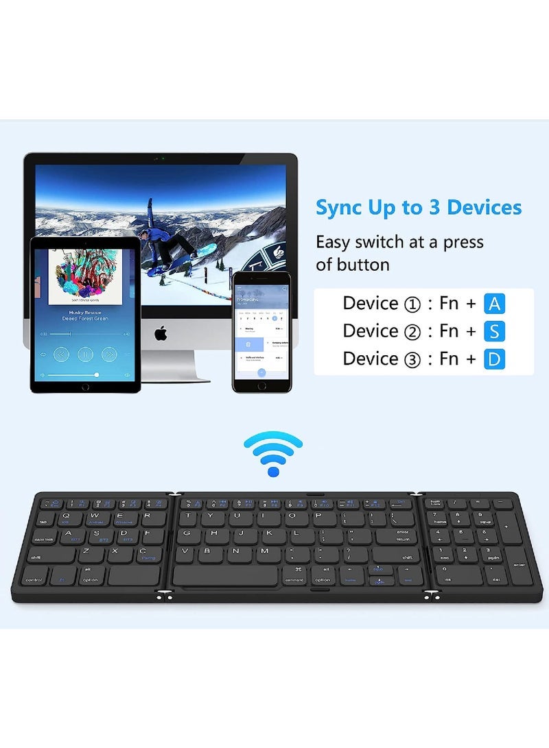 Bluetooth Keyboard Folding Wireless Portable Keyboard with Numeric Keypad USB-C Rechargeable for iOS Android Windows System Laptop Tablet Smartphone Device  - Image 3