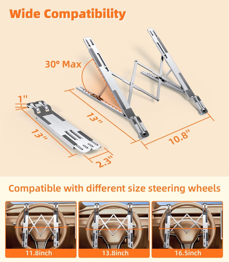 DICMKY Car Laptop Mount Steering Wheel Tray Holder, Height Adjustable Car Desk for Laptop Computer Tablet, Foldable Portable Lap Laptop Stand for Car Vehicle Workstation Accessories Truck SUV Tesla - Image 5