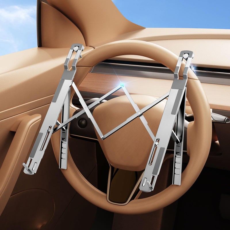 DICMKY Car Laptop Mount Steering Wheel Tray Holder, Height Adjustable Car Desk for Laptop Computer Tablet, Foldable Portable Lap Laptop Stand for Car Vehicle Workstation Accessories Truck SUV Tesla - Image 1