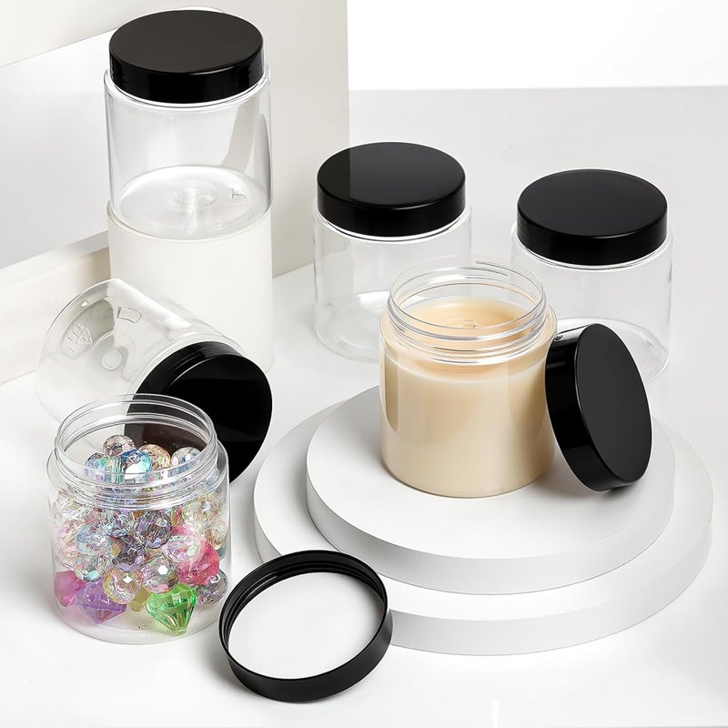 ساتينور 6 عبوات جرار بلاستيكية سعة 16 أونصة مع أغطية، فم واسع، قابلة لإعادة التعبئة، مقاومة للتسرب، قابلة لإعادة الاستخدام، جرار مستديرة فارغة للسفر ومستحضرات التجميل والطعام الجاف والتوابل والبسكويت والحلويات وتنظيم المطبخ المنزلي (أسود) - Image 4