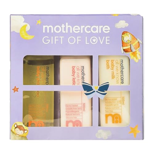 Mothercare Gift Set for Babies | Baby Gift Box (Pack of 3) | Bath Milk, Lotion, Shampoo 300ml Each & Hair Comb | - Image 1