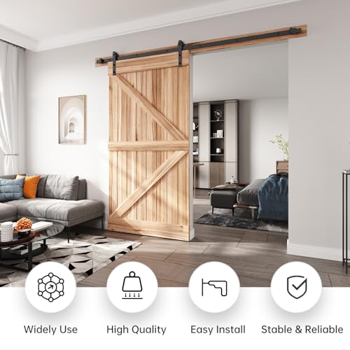 EaseLife 8 FT Sliding Barn Door Hardware Track Kit,Straight Pulley,Slide Smoothly Quietly,Easy Install (8FT Track Kit for 40"~48" Wide Single Door) - Image 2