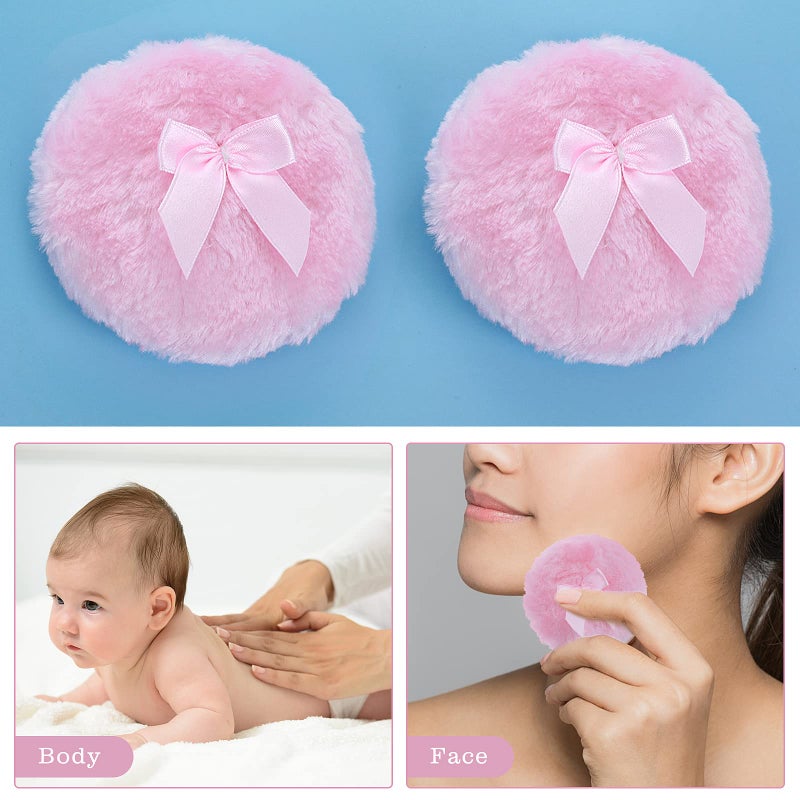 Sibba Large Fluffy Powder Puff, 4 Inch Ultra Soft Washable Reusable Velour Face Body Powder Puff Loose Powder Puffs Wet Dry Makeup Tool (Pink&Yellow) - Image 5