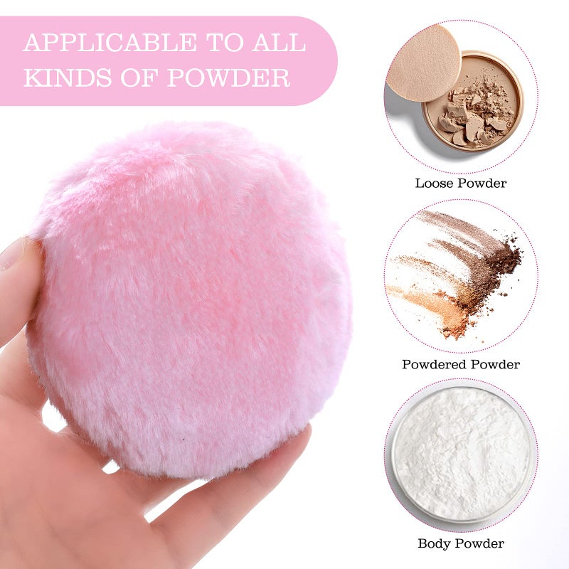 Sibba Large Fluffy Powder Puff, 4 Inch Ultra Soft Washable Reusable Velour Face Body Powder Puff Loose Powder Puffs Wet Dry Makeup Tool (Pink&Yellow) - Image 4