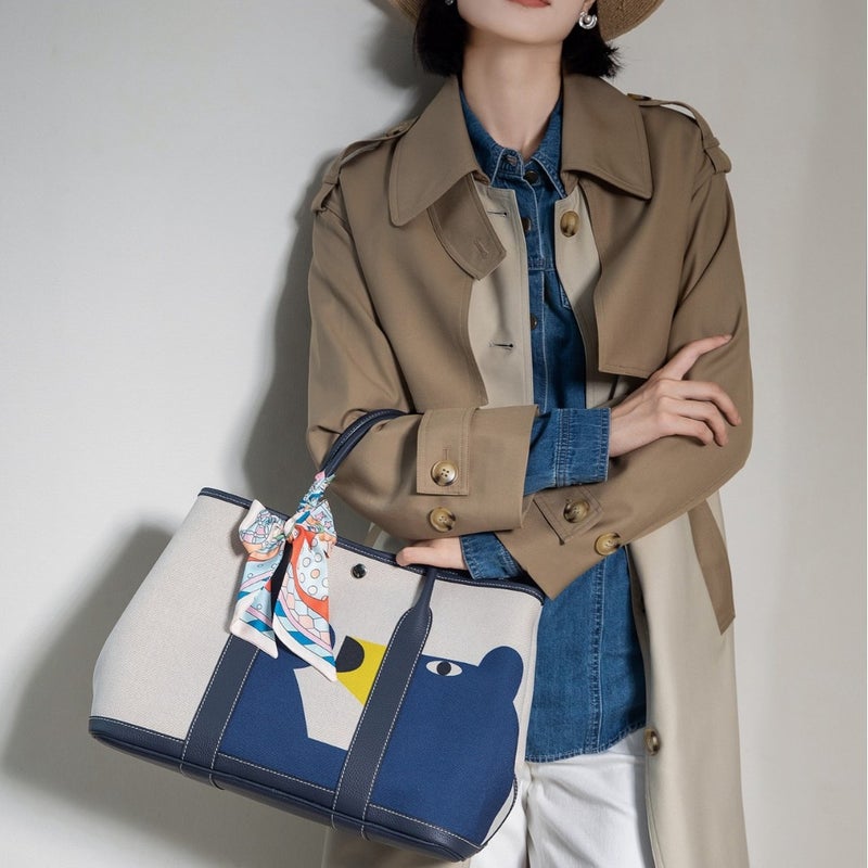Handmade Cowhide Canvas Contrast Color Explosions Garden Bag Sale New Artistic Graffiti Shoulder Handbag For Women - Image 4