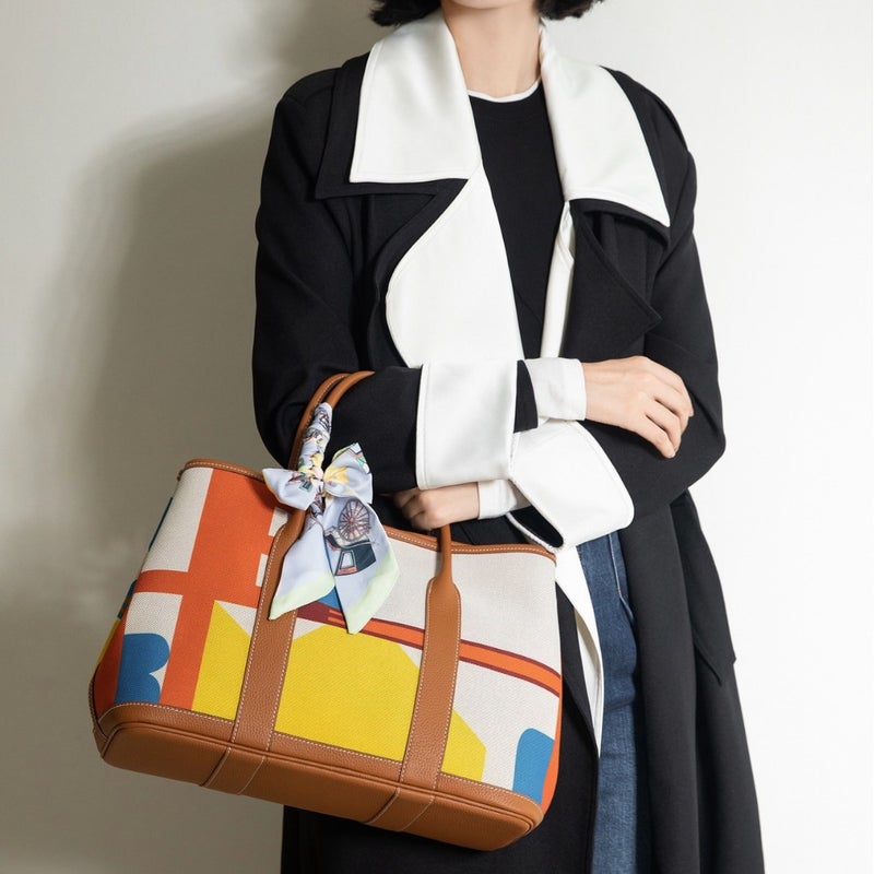 Handmade Cowhide Canvas Contrast Color Explosions Garden Bag Sale New Artistic Graffiti Shoulder Handbag For Women - Image 2