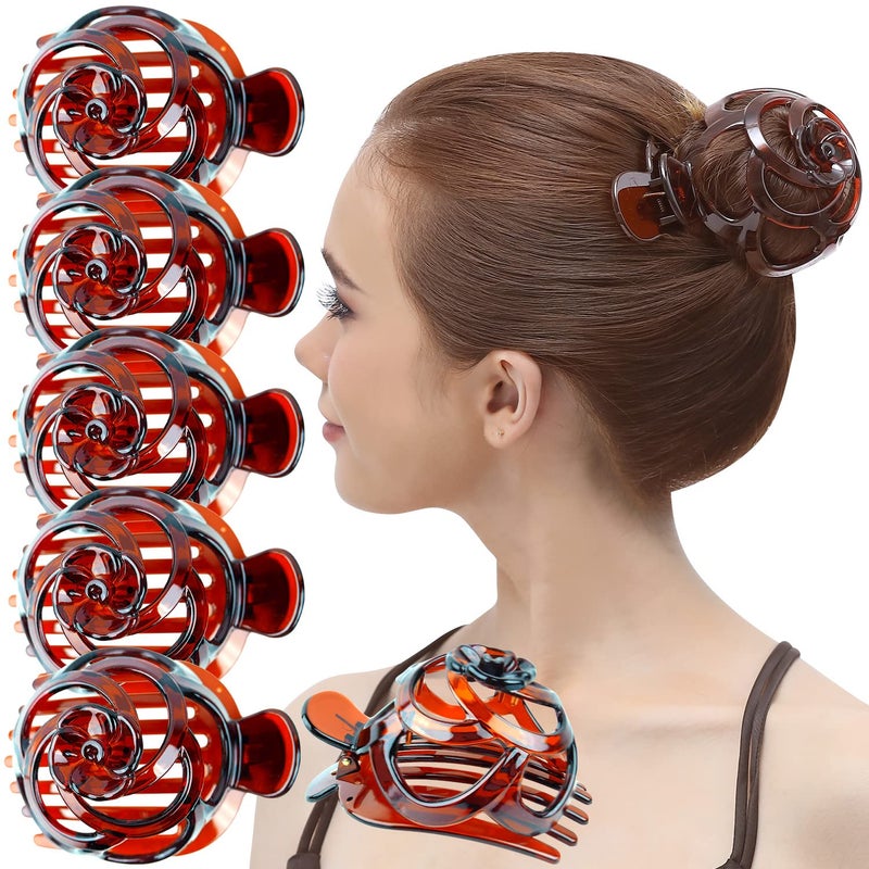 RC ROCHE ORNAMENT RC ROCHE ORNAMENT 6 Pcs Womens Stylish Rose Dome Comb Clamp Shell Plastic No Slip Strong Secure Grip Side Slide Bun Maker Beauty Accessory Hair Clip Large Brown 