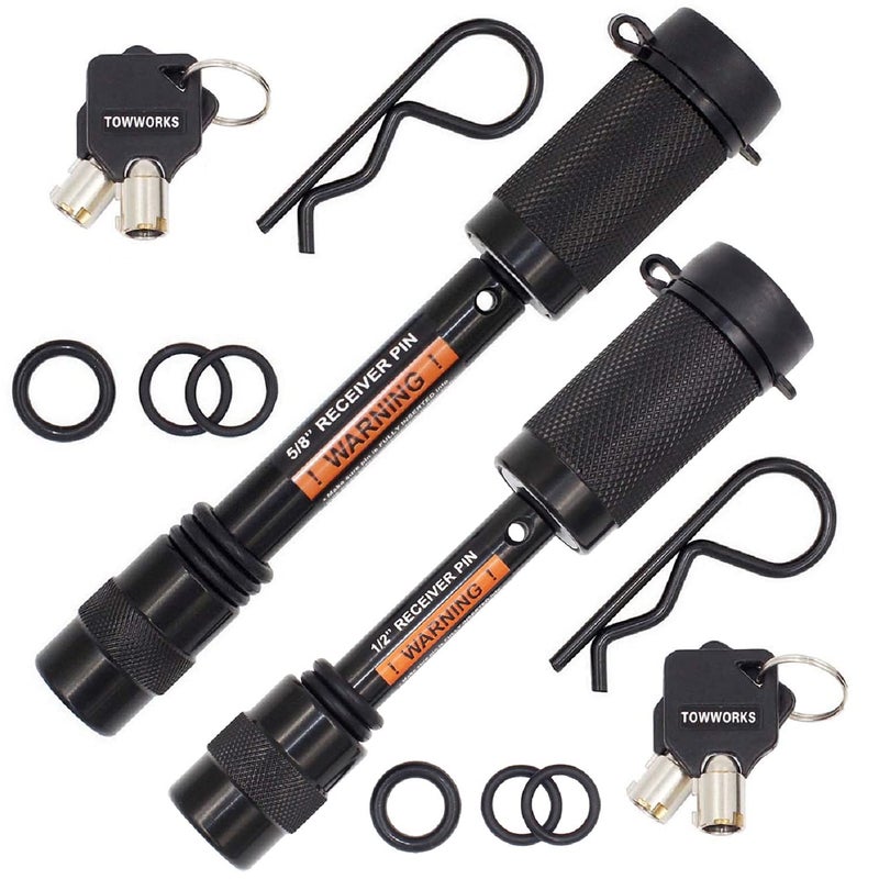TowWorks 79682 Keyed Alike Black Trailer Hitch Lock Set 58Inch and 12Inch Pin Diameter Fits Class IIIIIIIV Hitches