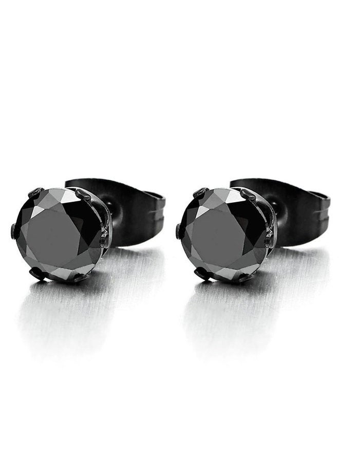 COOLSTEELANDBEYOND 3-8MM Black Cubic Zirconia Mens Ladies Black Stud Earrings Stainless Steel, 1 Pair black - Image 1