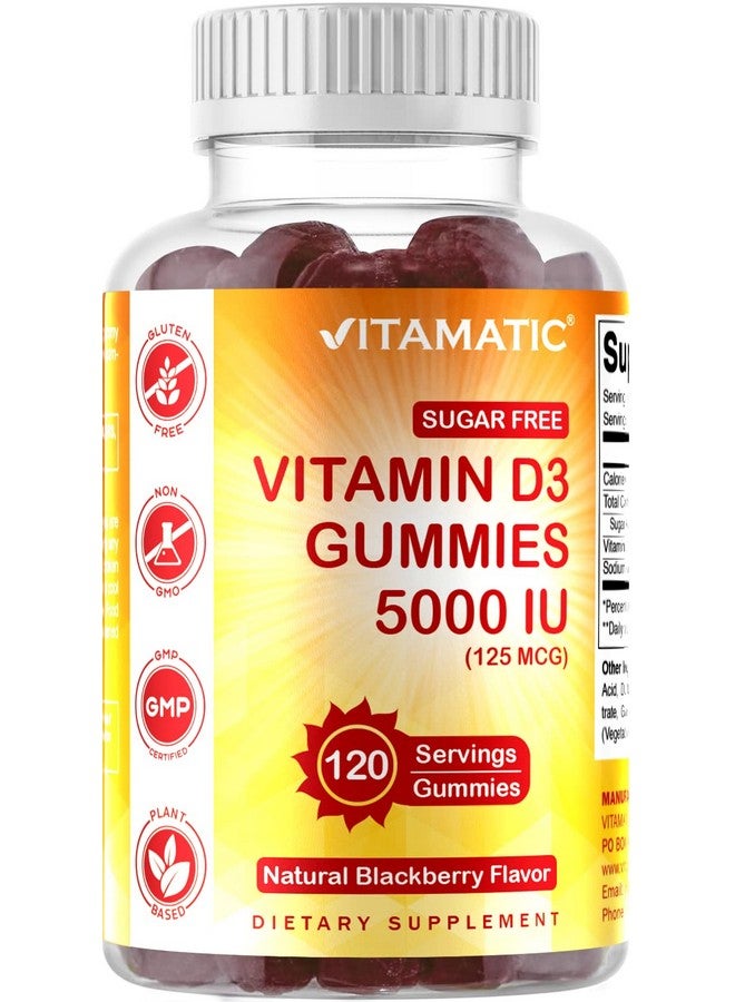 Vitamatic Sugar Free Vitamin D3 5000 IU - 120 Gummies - Great Taste - Healthy Bones, Mood & Immune System Function - Non-GMO - 120 Servings (5000 IU) - Image 1