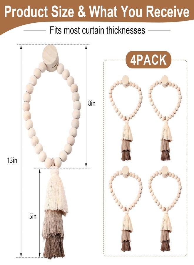 Ripeng 4 Pack Magnetic Wooden Bead Curtain Tiebacks with 3 Tier Tassel Boho Tassel Holdbacks for Drapes Rusti c Farmhouse Curtain Decorative Holders for Bedroom Living Window Treatment - Image 2