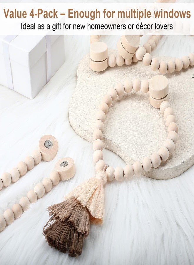 Ripeng 4 Pack Magnetic Wooden Bead Curtain Tiebacks with 3 Tier Tassel Boho Tassel Holdbacks for Drapes Rusti c Farmhouse Curtain Decorative Holders for Bedroom Living Window Treatment - Image 4