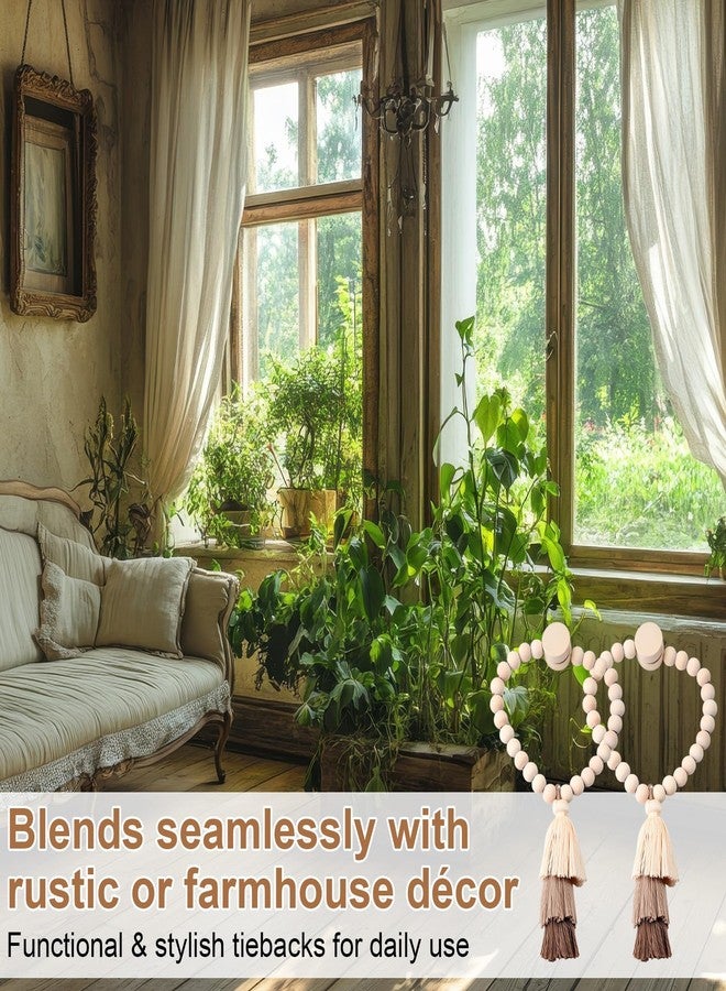 Ripeng 4 Pack Magnetic Wooden Bead Curtain Tiebacks with 3 Tier Tassel Boho Tassel Holdbacks for Drapes Rusti c Farmhouse Curtain Decorative Holders for Bedroom Living Window Treatment - Image 5
