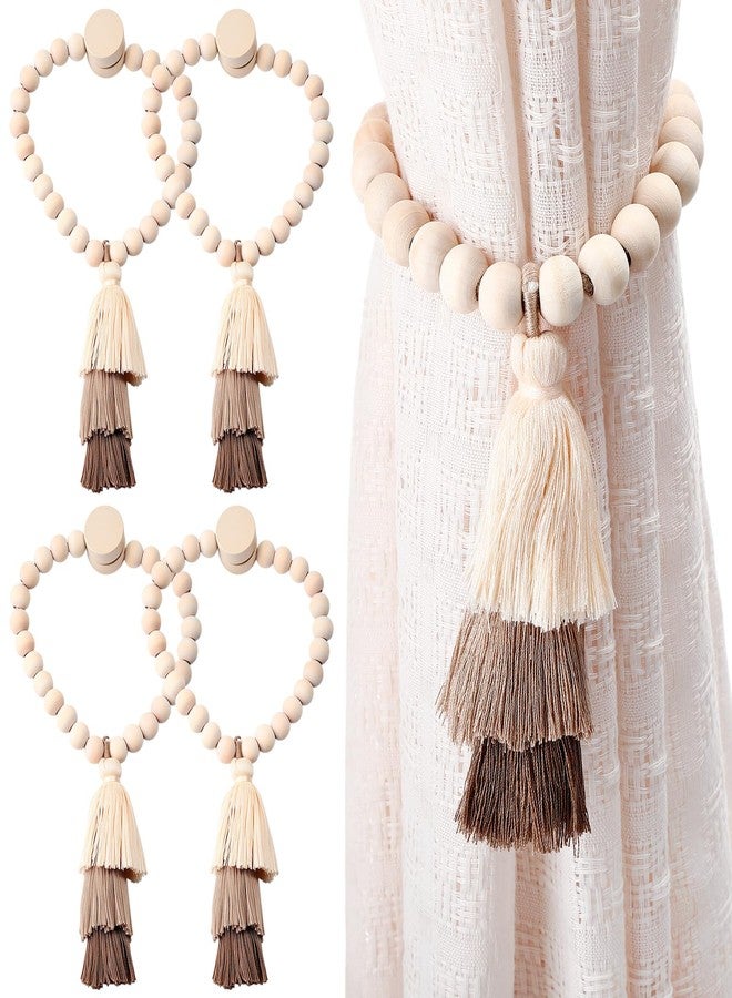 Ripeng 4 Pack Magnetic Wooden Bead Curtain Tiebacks with 3 Tier Tassel Boho Tassel Holdbacks for Drapes Rusti c Farmhouse Curtain Decorative Holders for Bedroom Living Window Treatment - Image 1