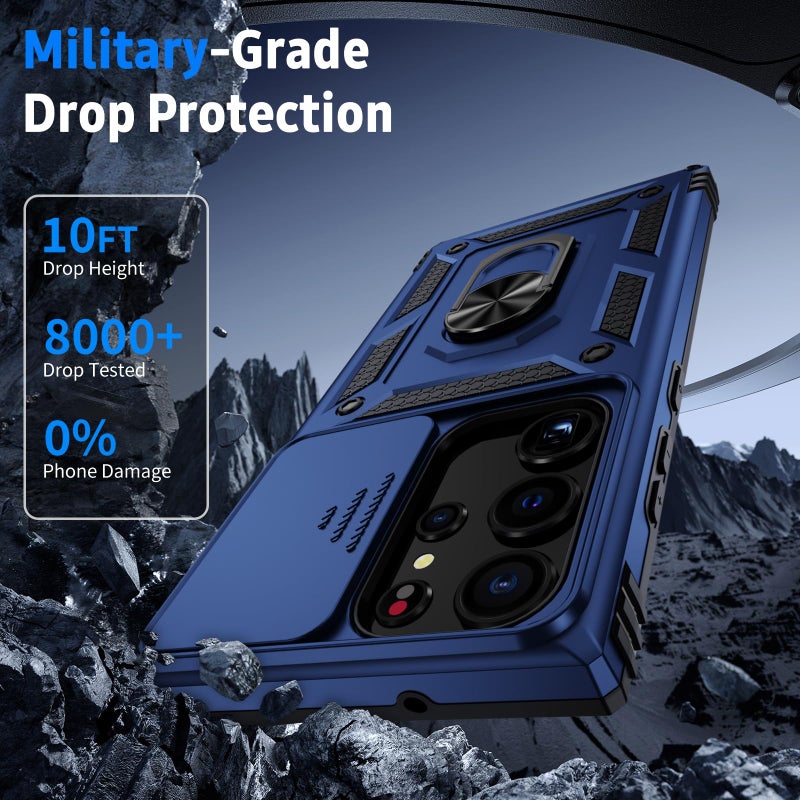 Weycolor for Samsung Galaxy S23 Ultra Case with Camera Lens Cover,10 FT Military Grade Drop Protection, Magnetic Ring Holder Kickstand Protective Phone Case for Samsung Galaxy S23 Ultra, Navy Blue - Image 4