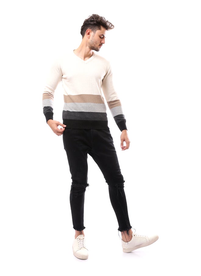Andora - V-Neck Slip ON Patterned Pullover_Multicolour - Image 1