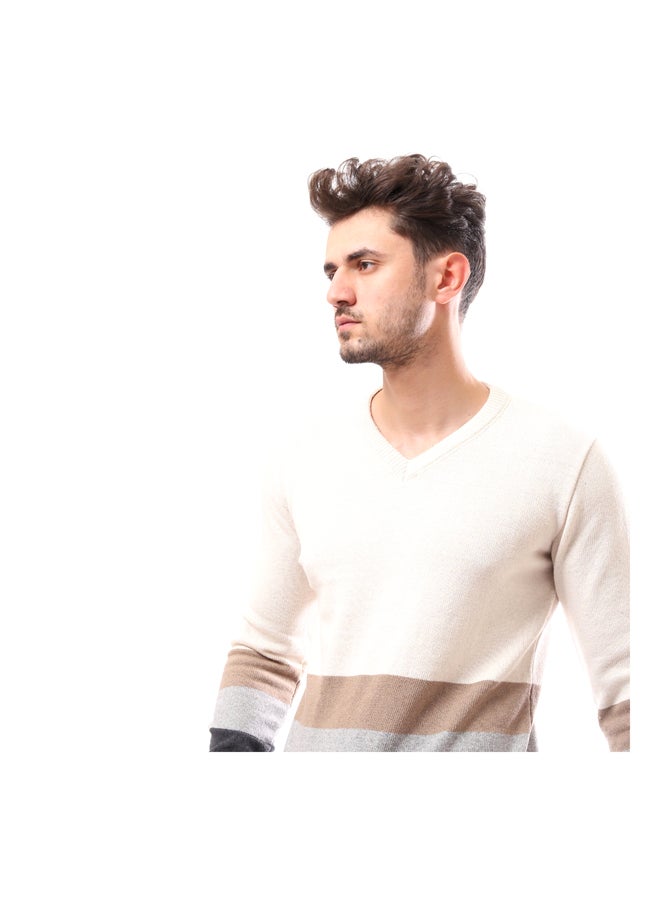 Andora - V-Neck Slip ON Patterned Pullover_Multicolour - Image 1