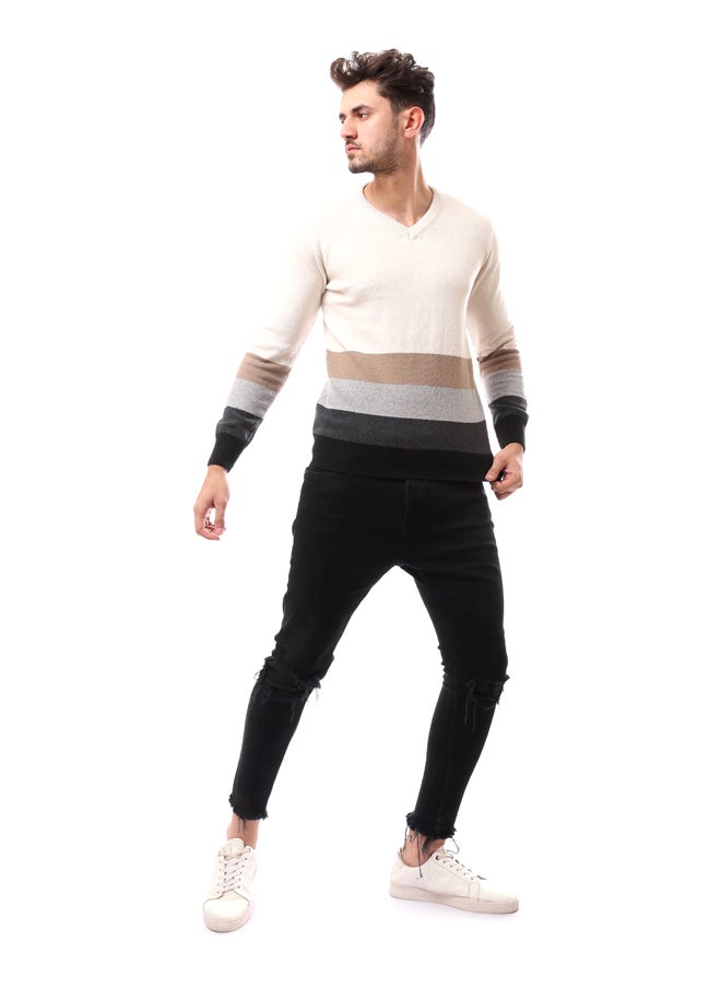 Andora - V-Neck Slip ON Patterned Pullover_Multicolour - Image 1