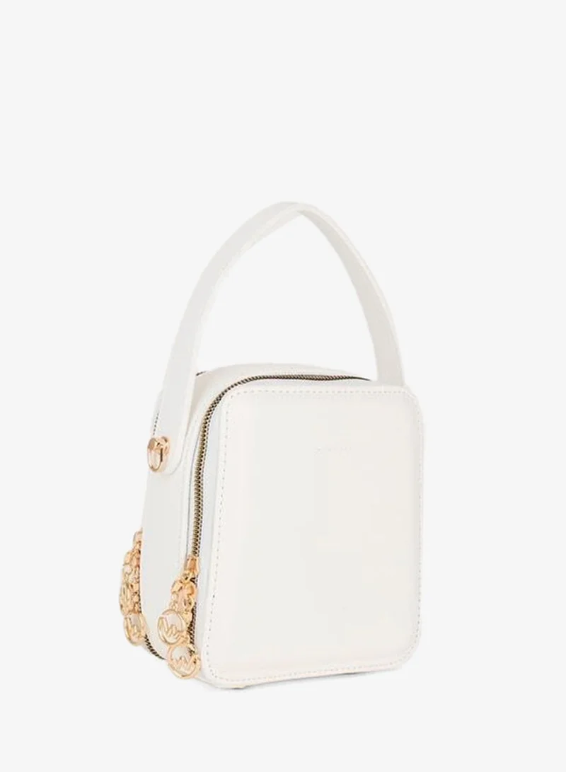 Women's Hazer White 3-Compartment Lined Artificial Leather Adjustable Strap Zipper Closure Hand and Shoulder Bag.