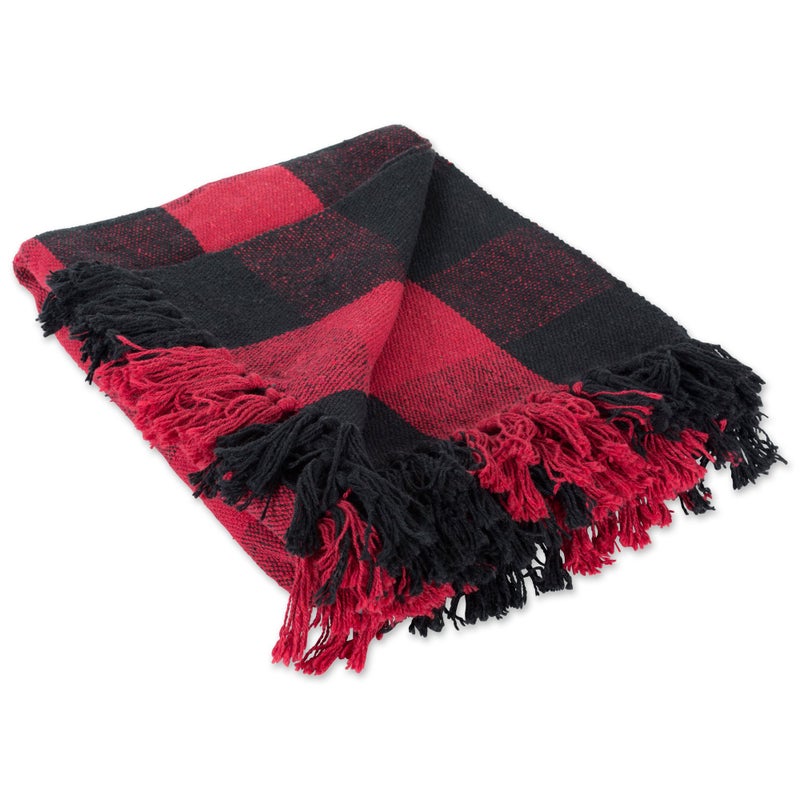 DII Buffalo Check Collection Rustic Farmhouse Throw Blanket with Tassles 50x60 Tango RedBlack