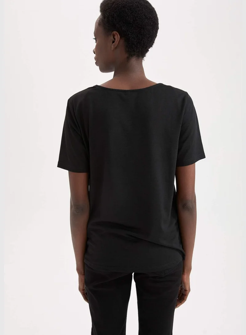 DeFacto Regular Hem Short Sleeve V Neck T-Shirt
