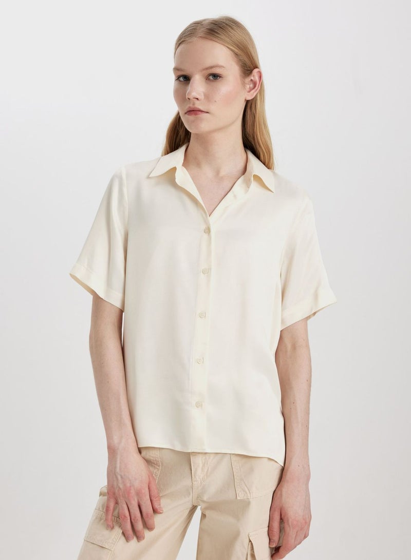 DeFacto Regular Fit Shirt Collar Satin Short Sleeve Shirt  - Image 1