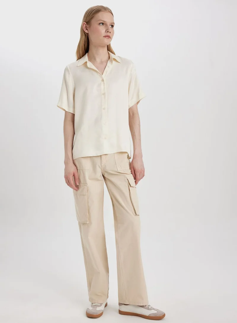 DeFacto Regular Fit Shirt Collar Satin Short Sleeve Shirt